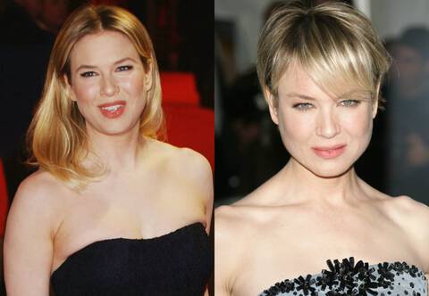 Confira em nossa galeria de fotos, imagens do antes e depois de famosas que adotaram fios mais curtos, como a atriz  Renee Zellweger