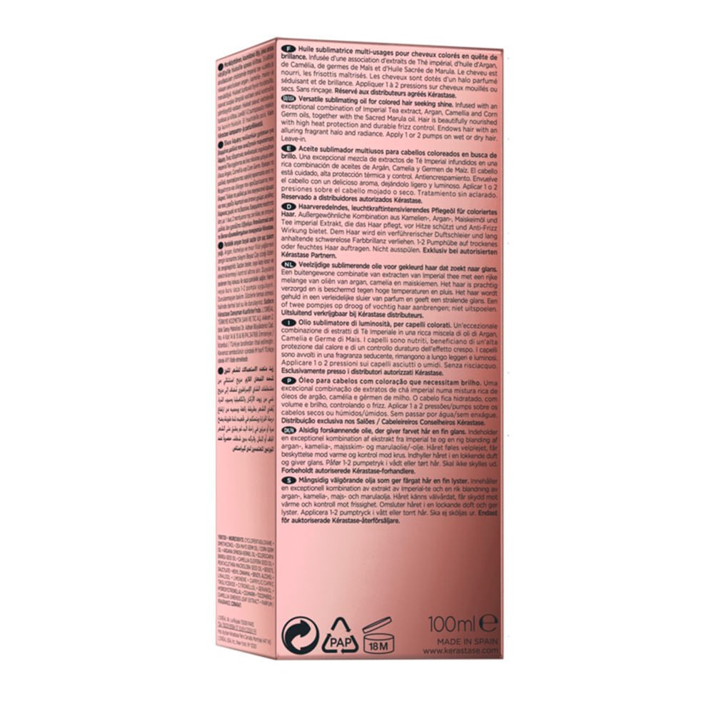 Traseira da caixa do L'Huile Kerastase Elixir Ultime Rose